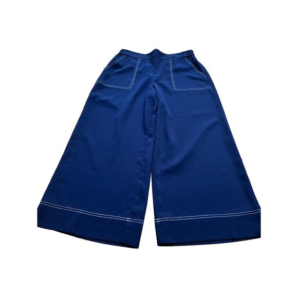 Trina Turk Size L Navy Blue w White Stitching Just Arrived Wide Leg Crop Pants - Picture 2 of 15